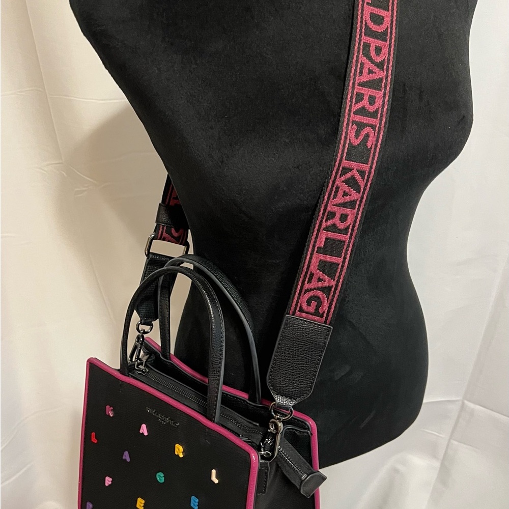 Karl Lagerfeld Paris Maybelle Satchel - Black and Cactus Pink - Picture 8 of 11